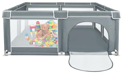 Laufgitter klappbar -Baby Laufstall mit Matte Laufgitter Sicherheitsspielplatz mit superweichem, atmungsaktivem Netz, Kinderzaun für Säuglinge Kleinkinder-180 * 150 * 66 cm – dunkelgrau