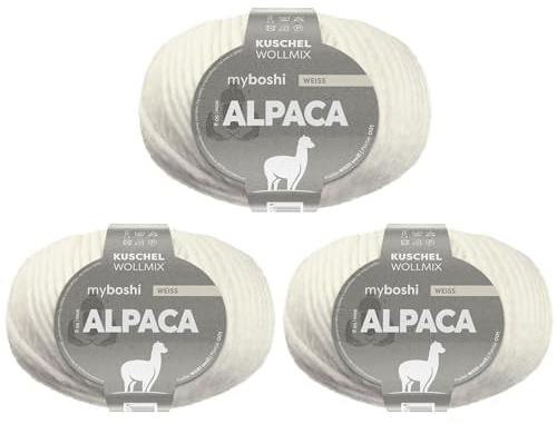 myboshi Alpaca-Wolle zum Häkeln/Stricken, temperaturregulierend, angenehm weich, für Damenoberbekleidung, Weiß (Weiß) 3 Knäuel