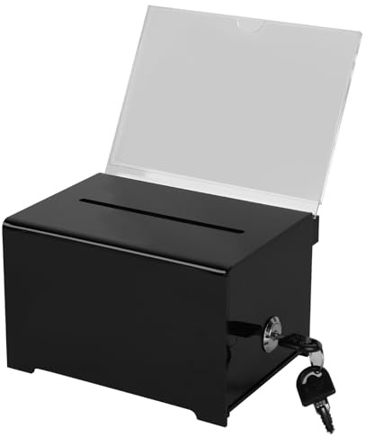 Boîte de dons avec clé, boîte à dons verrouillable, tirelire avec serrure, urne de vote, boîte à propositions pour les votes, les jeux au sort (noir)