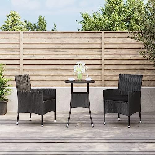 ZEYUAN 3-TLG. Garten-Bistro-Set mit Kissen Schwarz Poly Rattan Bierzeltgarnitur, Gartenbar, Biertisch Bierbänke, Essgruppe, Gartenmöbel Set, Balkonmöbel, 3187416