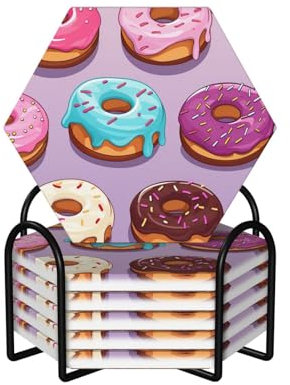 Set di 6 sottobicchieri assorbenti in ceramica con stampa di cupcake, ciambelle, sottobicchieri, sottobicchieri da bar con base in sughero, decorazione per ufficio e casa