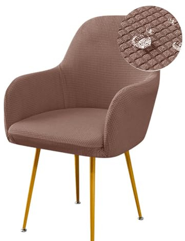 Highdi Stretch Stuhlhussen mit Armlehne aus Jacquard Wasserdichter Stuhlbezug Hussen für Esszimmerstühle Sesselbezug Waschbar Universal für Esszimmer Hotel Bankett Deko (4er Set,Hellbraun)