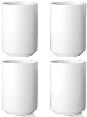 Leegg 4 Stück Keramik Teetassen 240 ml Kaffeebecher Ohne Henkel Becher für grünen Tee Wasser Kaffeemomente Trinkbecher (weiß)