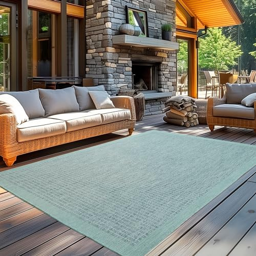 Carpetsale24 In- & Outdoor Teppich Wetterfest 140 x 200 cm Einfarbig Blau - Waschbar, Wasserfest, Pflegeleicht und Flachgewebe - Ideal für Balkon, Garten, Terrasse und als Küchenteppich
