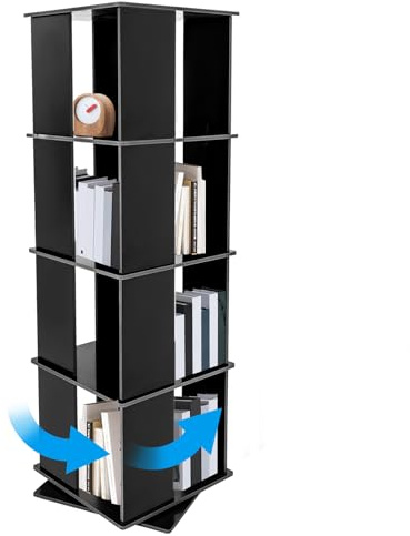 4 Stufiges Bücherregale drehbar Standregal Drehregal 360° schuhregal drehbares Bücherregal kinder rotating bookshelf Display kinderbücherregal bookcase 40*40*127 cm Erwachsene Büro (Schwarz)