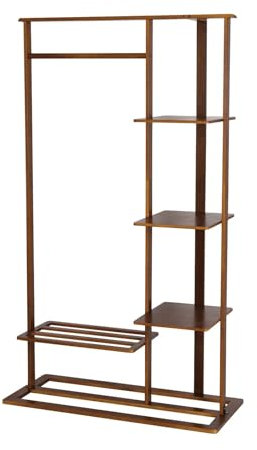 JMORCO Kleiderständer 3-in-1-Garderobenständer aus Bambus, Kleiderständer mit Ablagen und Schuhbank, robuster Kleider-Organizer mit Kleiderstange