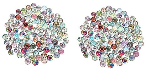 SEWACC 200stücke Mischfarbe Glas Mosaik Mit Blumenmuster Für Schmuckherstellung Halbkreisige Glassteine Für Ohrringe Und Kreative Bastelprojekte