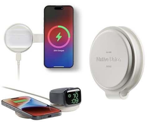 Native Union Voyage 2-in-1 Magnetic Wireless Charger – Foldable Travel Charging Station for iPhone Air, 17, AirPod, Apple Watch & More – Qi2 Certified & MagSafe Compatible up to 15W (Sandstone)