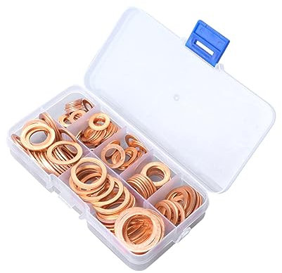 OUNONA 140stücke Teiliges Kupferdichtungsring-set Mit Flachen Unterlegscheiben Hochwertige Dichtungen Für Sumpfstecker Wasser Und Kraftstoffleitungen Praktischer Aufbewahrungsbox