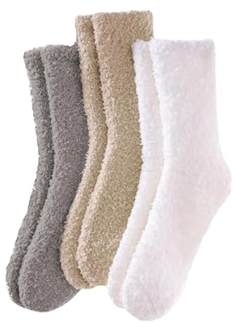 Auiremrti Chaussettes en Polaire Corail - 3 Paires Douillettes et Chaudes Pour Femme, Epaisses Pour la Maison, Couleur Claire - Cadeau de Noël