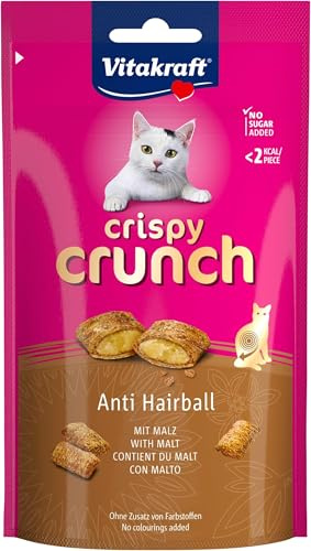 Vitakraft Crispy Crunch, knusprige Snackkissen gefüllt mit Malz, Katzensnack, zur Vorbeugung von Haarballen, ohne Zusatz von Zucker (1x 60g) (Packung mit 10)