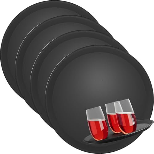 Wellgro, 4 vassoi da cameriere, colore nero, Ø 35 cm, antiscivolo, bordo alto, ristorante, bar, catering, robusti