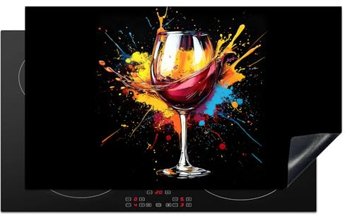 KitchenYeah© Protège Plaque Induction Deco Cuisine Accessoire Pratique | 91x52 cm - Protection De Vitroceramique Kitchen Gadget Vin - Verre - Graffiti - Boisson - Rouge - Peinture