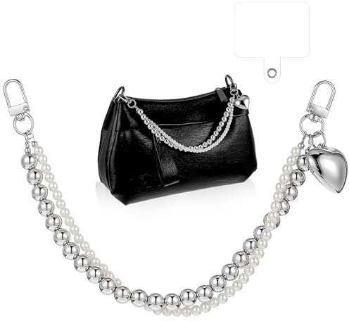 TIESOME Süß Schlüsselanhänger Damen, handykette perlen mit Herz Anhänger, Handykette Universal, taschenanhänger, bag charms, schlüsselanhänger perlen Cute Keychain Phone Charm Autoschlüsselanhänger