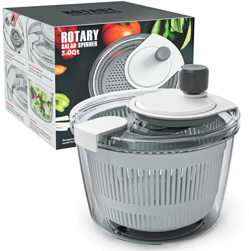 Cambom Salad Spinner Lettuce Spinner, Wash, Spin & Dry Salad Greens, Vegetable Washer Salad Dryer With Rotary Handle for Fruits & Vegetables, High Efficiency Vegetable Spinner Kitchen Gadget 3Qt White