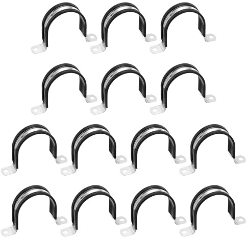 sourcing map 14 Pcs 60mm(2-3/8) Cable Clamp, 304 Stainless Steel Rubber Coated Cushioned Insulated Cable Clamp 2 Hole U-Tube Strap Clamp for Lines Pipe Hose Wire Cord Installation, Black
