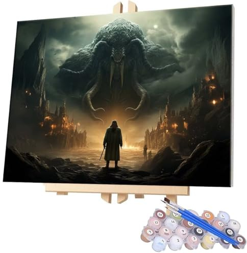 Malen Nach Zahlen Der Mythos von Cthulhu,40x50cm DIY Malen Nach Zahlen Erwachsene, DIY Kreativ Set für Erwachsene Handgemalt Ölgemälde Kits auf Leinwand, Acryl-Malen Nach Zahlen für Wanddeko s-366