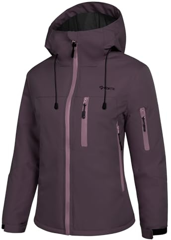 GEMYSE Veste de Ski Femme Imperméable et Coupe-Vent Manteau Chaud avec Capuche Réglable et Ourlet Ajustable pour Randonnée et Neige(Violet Foncé,L)