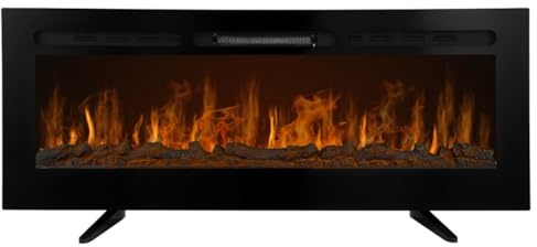 Chimenea Eléctrica de Pared Estufa Calefactor 950W/1850W Piedrecitas Cristales Leño Simulados Brillo Ajustable con Mando 12 Colores de Llama LED Temporizador 15-35°C (127x48x14.7cm,50 Pulgadas)