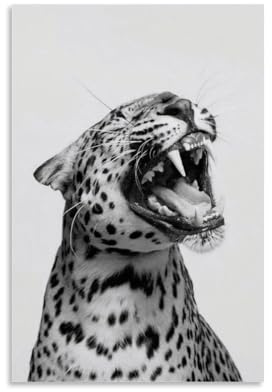HUERIER Leinwanddruck im schwarzen und weißen Leoparden-Stil, rahmenlos - Künstlerische Wanddekoration für das Schlafzimmer - 30 x 45 cm