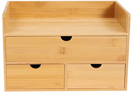 Qussse Organiseur de bureau avec tiroirs - En bambou - Mini commode - Boîte à maquillage avec 3 tiroirs - Pour bureau, salon et chambre à coucher - Design monobloc