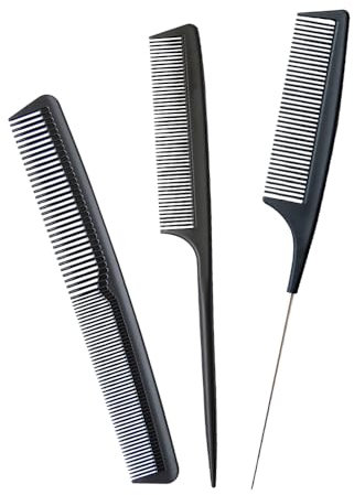 3 Pieces Set Carbon Fibre Rat Pin Tail Comb Parting Braid Fine Tooth Hair Comb for Women Men Barber Hairdressing Styling