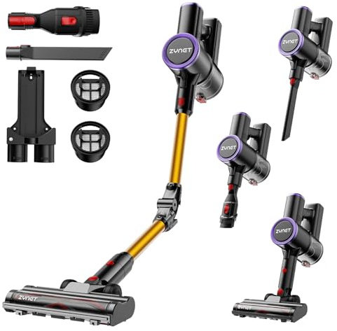 Zynet S9 Cordless Vacuum Cleaner, 45000Pa 500W 45Min Vacuum Cleaner, Stick Vacuum with Flexible Wand Design, Wall-mounted Charging, Green LED, Lightweight Vacuum for Hardwood Floor Carpet Car Pet Hair