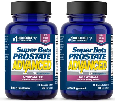 SUPER BETA PROSTATE Masticables avanzados: suplemento para la salud prostática masculina (120 comprimidos masticables, paquete de 2)