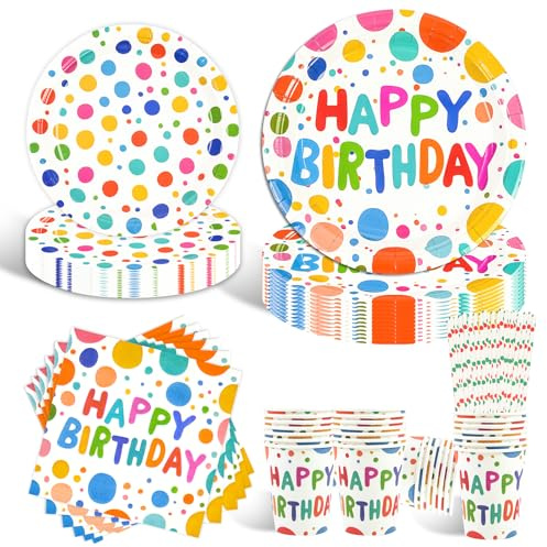 80 Stück Geburtstag Partygeschirr,Happy Birthday Partyteller Party Kindergeburtstag Geschirr Servietten Papierstrohhalme Geburtstagsparty Zubehör für 16 Gäste