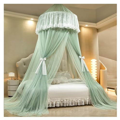 Bettvorhänge von der Decke, runde Kuppel zum Aufhängen, Spitze, Prinzessinnen-Bettbaldachin, doppellagiges, durchsichtiges Design, 360° staubdicht, für Mädchen und Erwachsene, Schlafzimmer-Dekoration