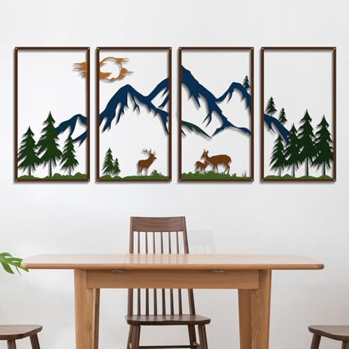 DUOOLN 4 StüCk Metall Bergblick Wanddekoration，Schwarze Linie Malerei Wandbehang，Abstraktes Minimalistisches Rustikales NatüRliches Haus Wandschild Garten Home Decor Skulptur