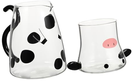 Sosoport Pichet Verre avec Tasse Motif Vache Adorable Bouilloire à Eau Froide Résistante Au Micro Ondes pour Thé Lait Café Cadeau Compact et Pratique