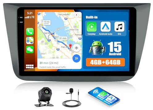 CAMECHO 4G+64G Android 15 para Seat Altea 2004-2016 con Navi Carplay Android Auto, 9 Incell Touchscreen Doble DIN Carplay autoradio con Bluetooth5.0 FM/RDS EQ SWC+Cámara Trasera