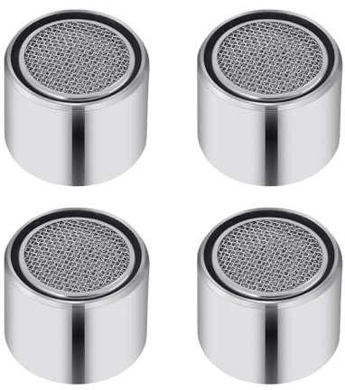 Chrome Plated Brass 22mm Aerator 4-Pack, Female Thread Faucet Filter & Strainer for Bathroom Sink, Kitchen & Shower Hose, Leak-Proof Seal