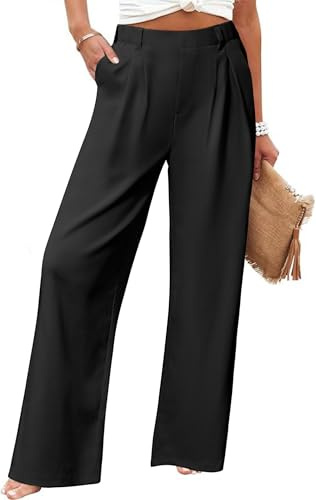 Friptspyg Palazzo Pantalones Informales para Mujer Pantalones de Ocio Cintura Elásticade Traje con Bolsillos, Negro S