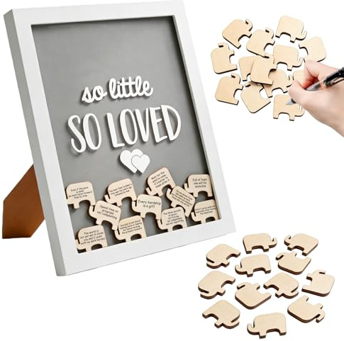 Behogan 19x27cm Bilderrahmen Holz Elefanten :Eichenholz Rahmen Poster Rahmen, Cartoon 3D Design Shower Gästebücher Erinnerung, für Geschenkideen Segensgeschenk Gästebucher, Party Dekoration