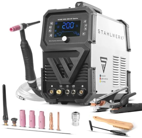STAHLWERK Poste à souder combiné 3-en-1 AC/DC TIG 200 ST Digital – TIG & MMA (ARC) jusqu'à 200 A, mode Clean pour le nettoyage électrochimique des soudures inox, amorçage HF, fonction Spot