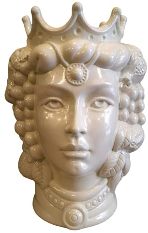 terakota ceramiche - Testa di moro in ceramica siciliana bianca white - h. 35 cm donna - ottimo dettaglio e rilievo - personalizzabile con dedica