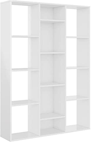vidaXL Raumteiler Bücherregal 13 Fächer Wandregal Standregal Aktenregal Raumtrenner Büroregal Bücherschrank Hochglanz-Weiß 100x24x140cm Holzwerkstoff