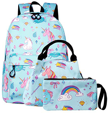 SEDEX Cartable Fille Primaire Licorne Sac à Dos Enfant Toile Fermeture éclair Imperméable Léger Sports Voyage Étanche Backpack pour École Garçons Scolaire Sac d'école(16L Sets de Sacs Scolaire Bleu)