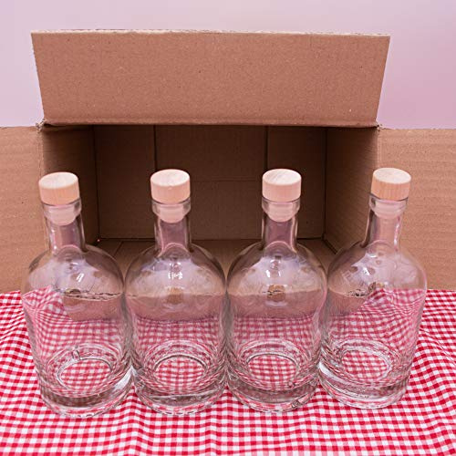 Flaschenbauer - 4x Glasflaschen 500ml mit Korken Nocturne - leere Flaschen zum Befüllen, Likörflaschen, Saftflaschen, Ölflaschen, elegante Glasflasche 0,5L für Dressings & Deko - Made in Germany