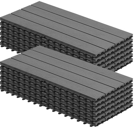 WOLTU WPC Terrassenfliesen Terrassendielen Holz-Optik 30x60cm, Fliese Bodenfliese Klickfliese mit klicksystem Bodenbelag Hellgrau (12 Stück / 2 m²)