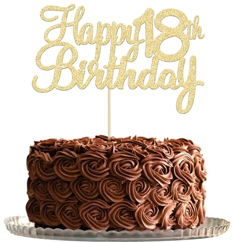 Gyufise Gold Happy 18th Birthday Cake Topper 18 Birthday Cake Decoration Happy 18 Cupcake Topper for Cheers to 18 Fabulous Birthday Party Decoration 3 Pack