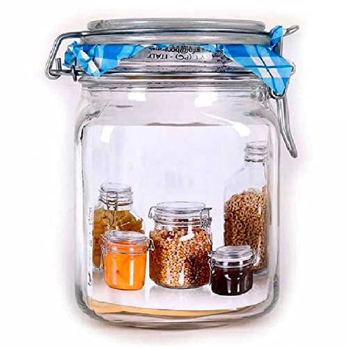 Acan Bocal hermétique avec joint en caoutchouc et fermeture à clip métallique, capacité de 1 litre, fabriqué en verre