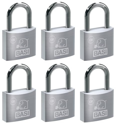 BASI | Vorhangschloss 6er Set | 40 mm | gleichschließend | massives Aluminium-Gehäuse | gehärteter Stahlbügel | sicheres Vorhängeschloss gleichsperrend | Bügelstärke 6 mm | 6 Stück