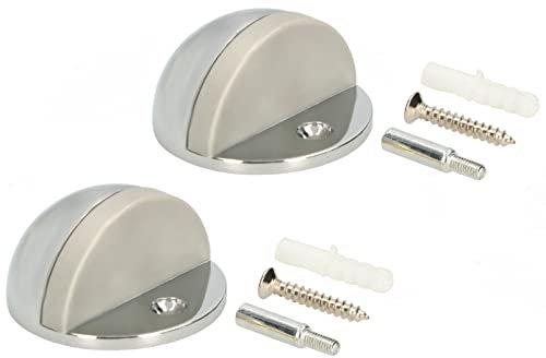 KOTARBAU® 2 Topes de puerta para suelo para atornillar, Con amortiguador de goma, Cromo - plateado, Tope redondo, semicircular, Diseño discreto y moderno, Protección de paredes, 2 UNIDADES