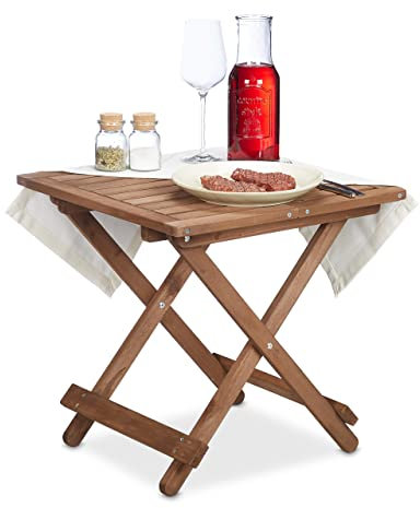 Relaxdays Tavolino Pieghevole, Legno, Giardino, Campeggio, Terrazzo, Apri&Chiudi, Salvaspazio, HLP: 50x50x50 cm, Marrone
