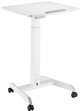 Maclean MC-892 höjdjusterbart laptopbord med hjul sitt-stå-skrivbord gasfjäder justerbar höjd upp till max 113 cm 30 grader lutningsbar lastbar upp till 8 kg (vit färg)