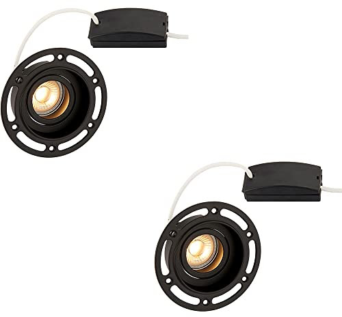 2 Pack Plaster-in Ceiling Downlight - 50W GU10 Reflector LED Bulb Required - Trimless Design - Matt Black Aluminium Alloy - Fits 82mm Hole - Dimmable Ceiling Light