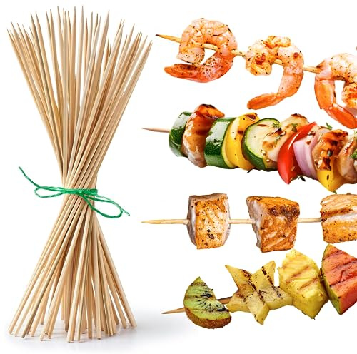 wisefood Bambusspieße, 100 Stück Bambus Fingerfood Cocktailspieße 90 cm, Nachhaltige & Biologisch abbaubare Holzspieße, Lagerfeuer Grillspieße, Schaschlikspieße, Stockbrot, Marshmallow
